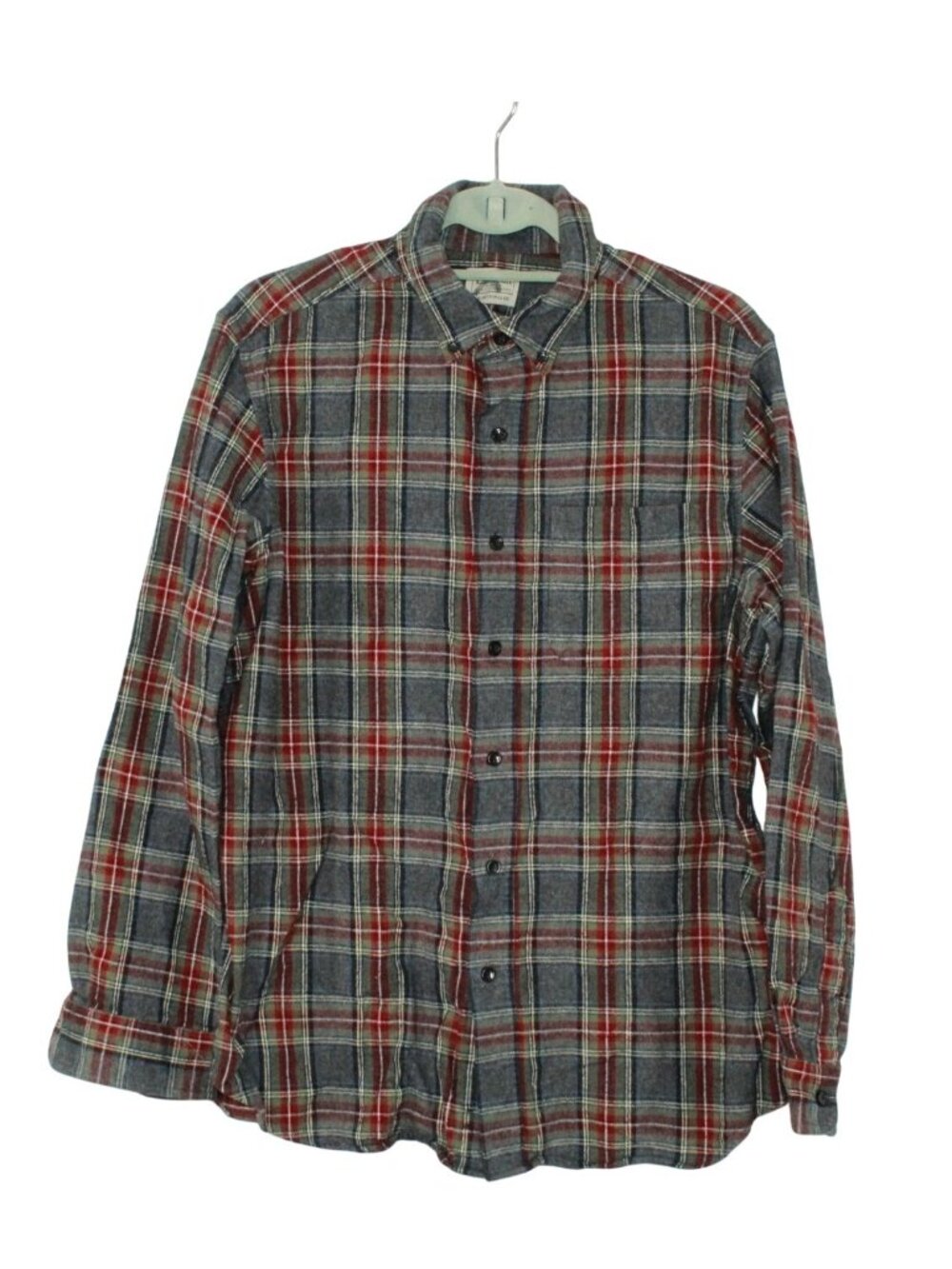 LL Bean Men's Scotch Plaid Flannel Shirt Traditional Fit Button Up Cotton Gray
